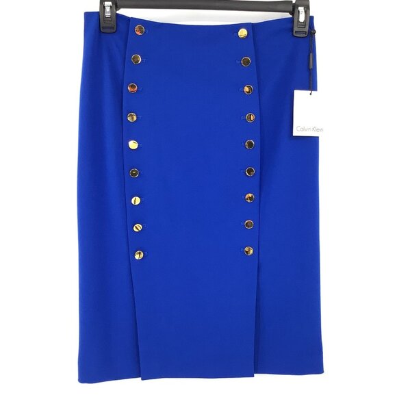 Calvin Klein Dresses & Skirts - Calvin Klein Royal Blue Pencil Skirt Size 10 With Gold Button Accents Office